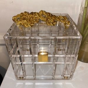 Cult Gaia Acrylic Box Bag with Gold Chain